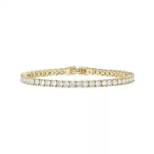 PAVOI 14K Gold Plated 3mm Cubic Zirconia Classic Tennis Bracelet | Gold Bracelets for Women | Size 6.5-7.5 Inch