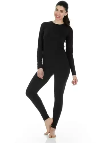 Thermajane Long Johns Thermal Underwear for Women Fleece Lined Base Layer Pajama Set Cold Weather (Medium, Black)